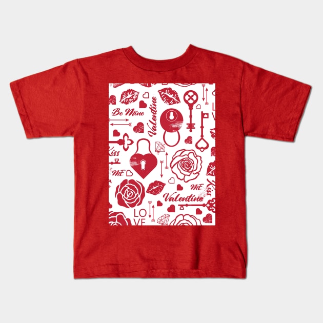 Kitsch Valentine | red and white | love pattern Kids T-Shirt by RenattaZare